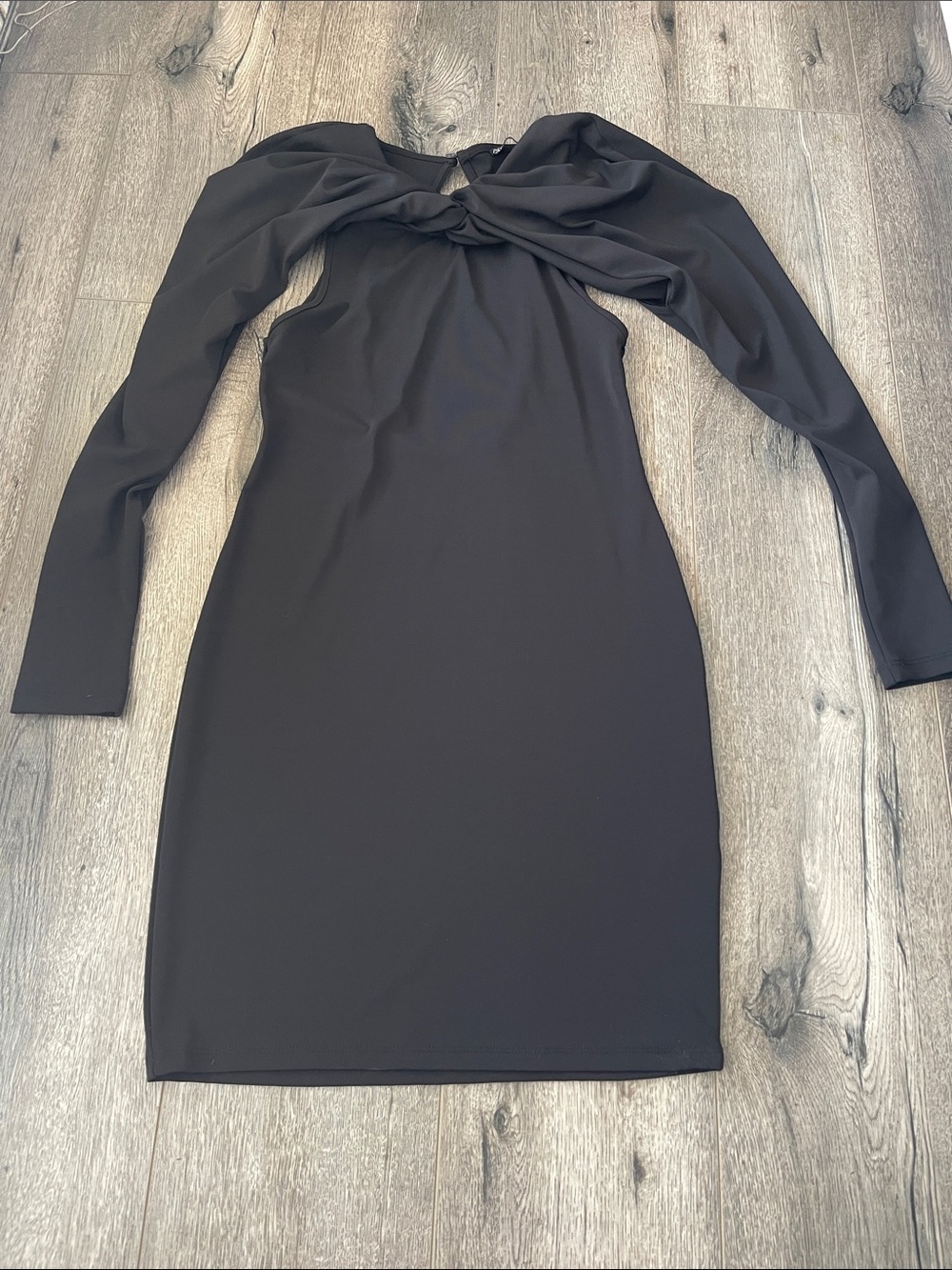 Zara Black Twist-Front Long Sleeve Sheath Dress